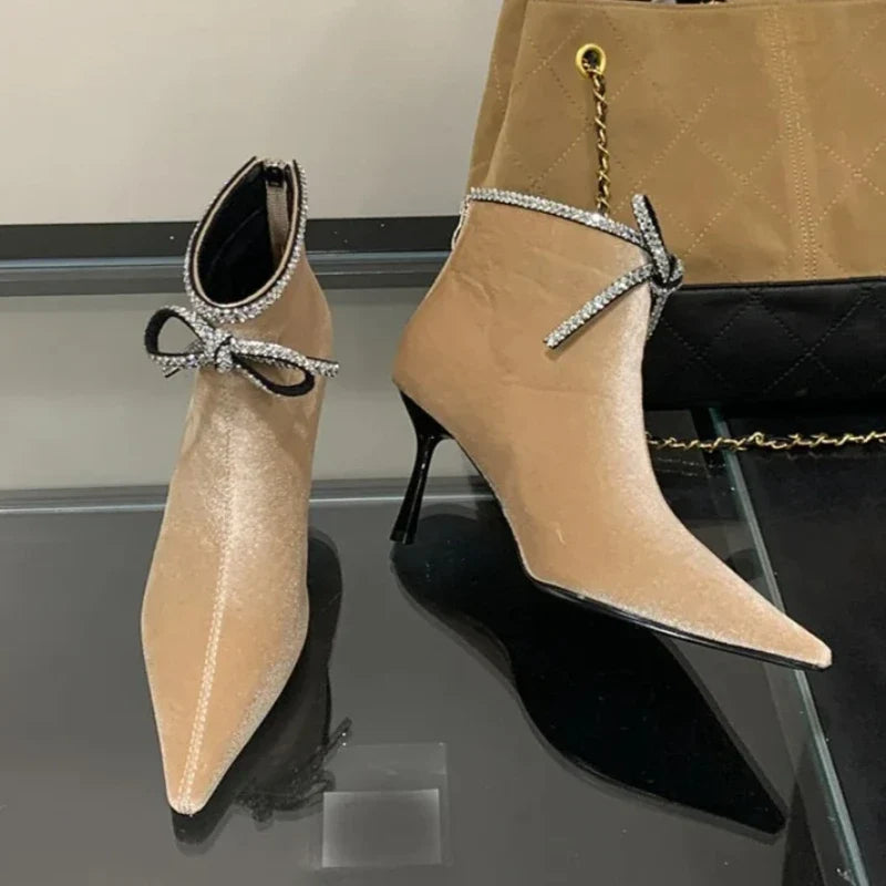 Sexy Pointed Toe Velvet Ankle Boots