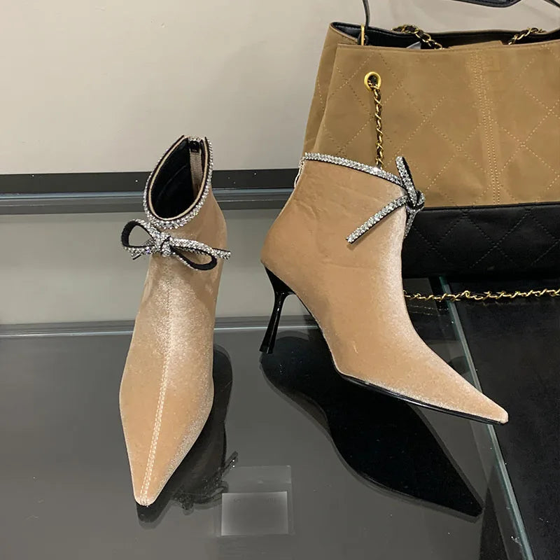 Sexy Pointed Toe Velvet Ankle Boots