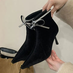 Sexy Pointed Toe Velvet Ankle Boots