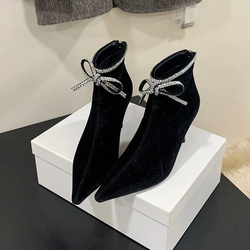Sexy Pointed Toe Velvet Ankle Boots