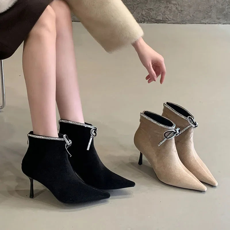 Sexy Pointed Toe Velvet Ankle Boots