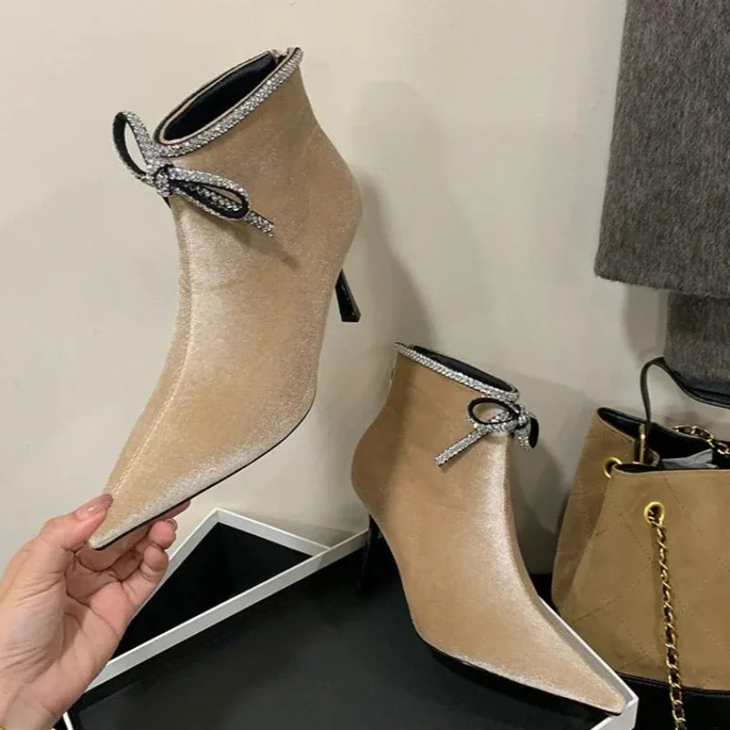 Sexy Pointed Toe Velvet Ankle Boots