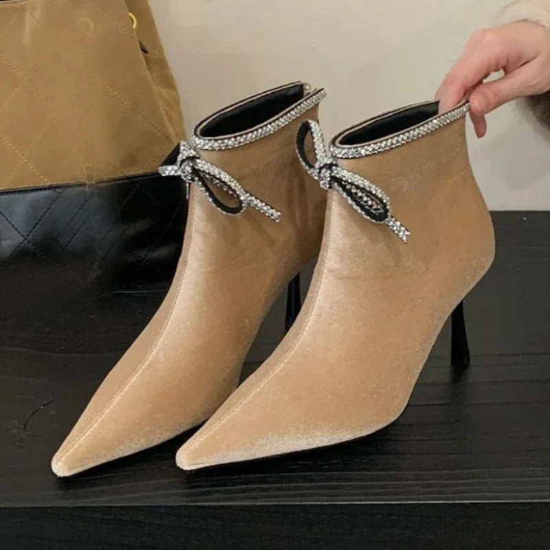 Sexy Pointed Toe Velvet Ankle Boots