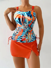 Tankini Set Strappy Bandeau Top & Swim Adjustable Tie-Side Conservative Two-Piece Swimwear