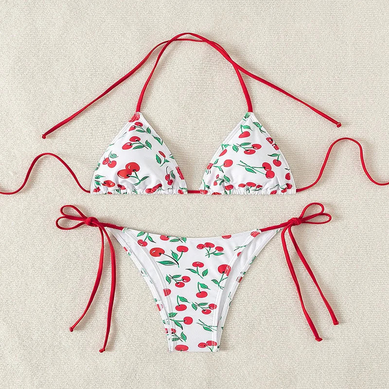 cute cherry print halter string micro bikini Sets two pieces Swimsuit bathing suit biquini