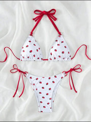 cute strawberry print halter string micro bikini Sets two pieces Swimsuit bathing suit biquini