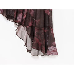 Sexy Floral Print Spaghetti Straps Mesh Asymmetric Dresses