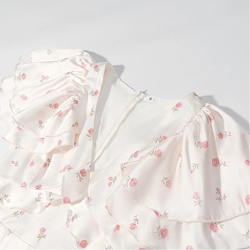 Sweet Floral Print Ruffle Mini Dresses