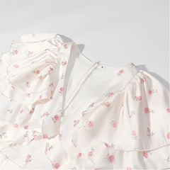 Sweet Floral Print Ruffle Mini Dresses