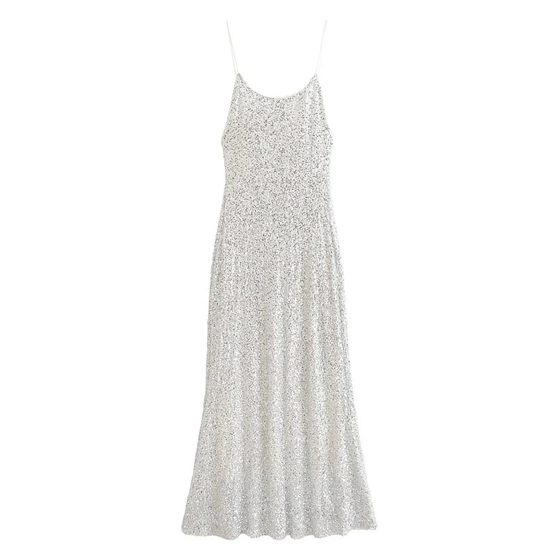 Spaghetti Straps Sequin Long Dresses