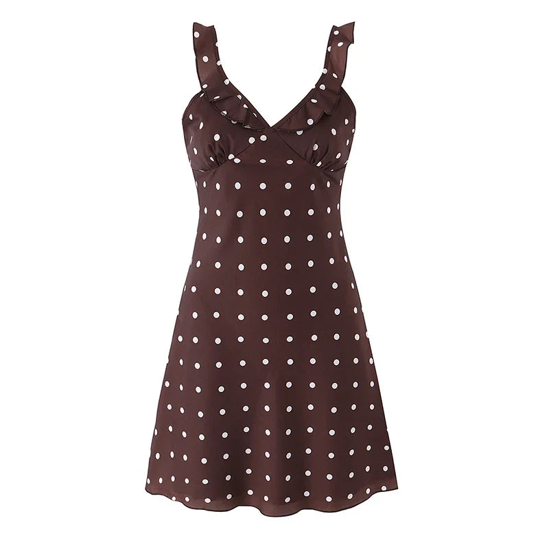Brown Polka Dot Mini Dresses