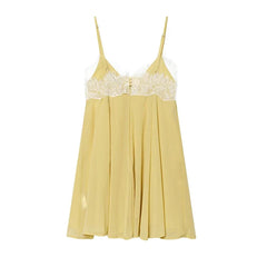 Light Yellow Lace Trim Sling Dresses