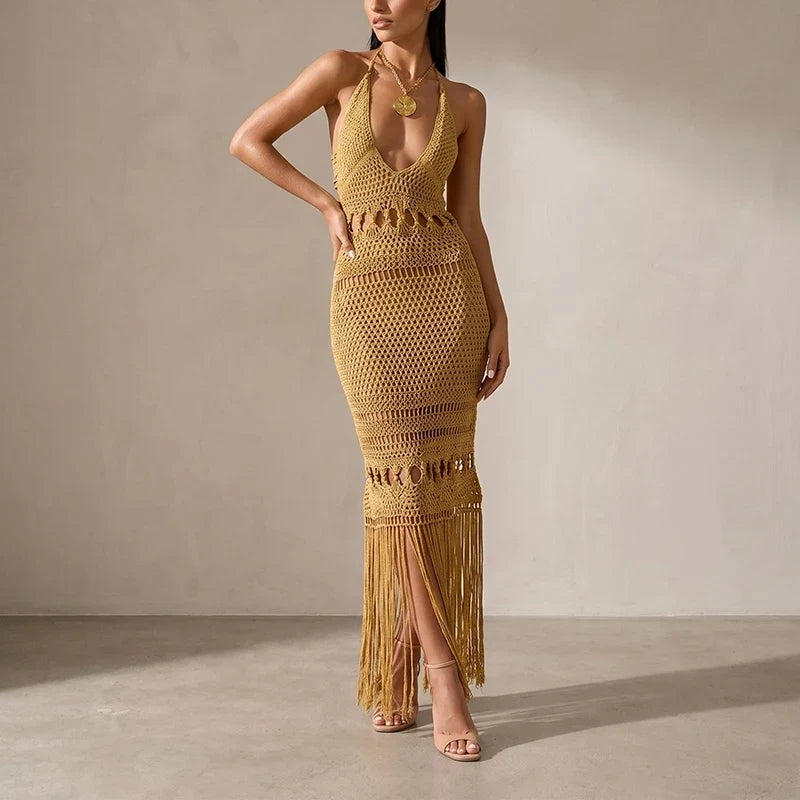 Casual Solid Color Wrapped Beach Dresses