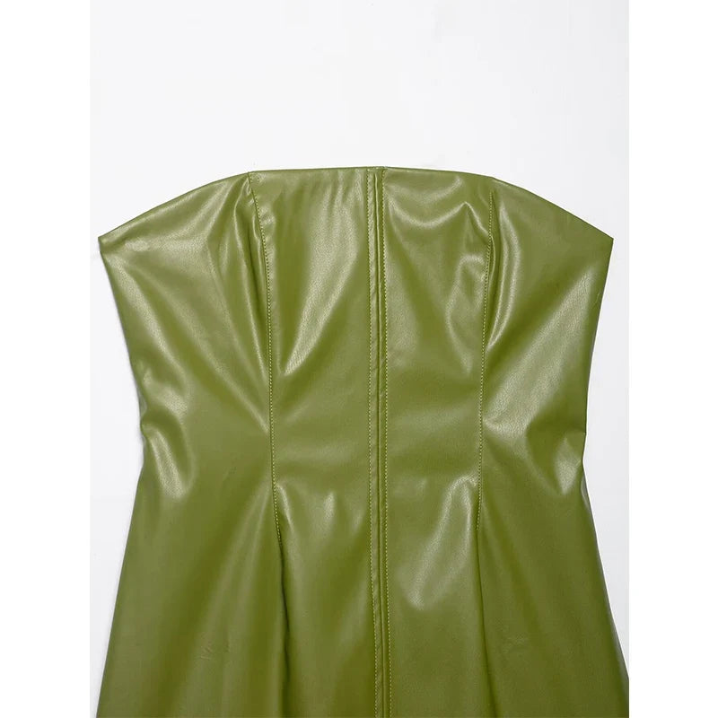 American Retro Green Faux Leather Dresses