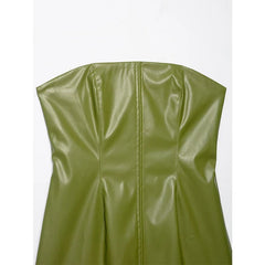 American Retro Green Faux Leather Dresses