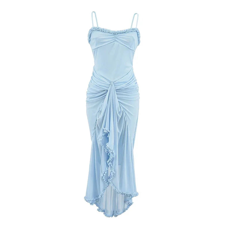 Sexy Elegant Sling Irregular Ruffles Hem Pleated Mermaid Dresses