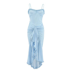 Sexy Elegant Sling Irregular Ruffles Hem Pleated Mermaid Dresses