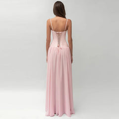 Sexy Low-cut Sleeveless Halter Mesh Evening Dresses