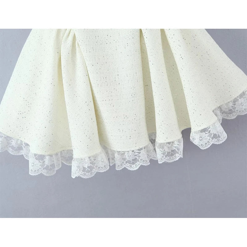 Sexy Sweet Elegant Ball Gown Mini Dresses Pretty Girls Lace Trim Bow Sequin Birthday Party Dress