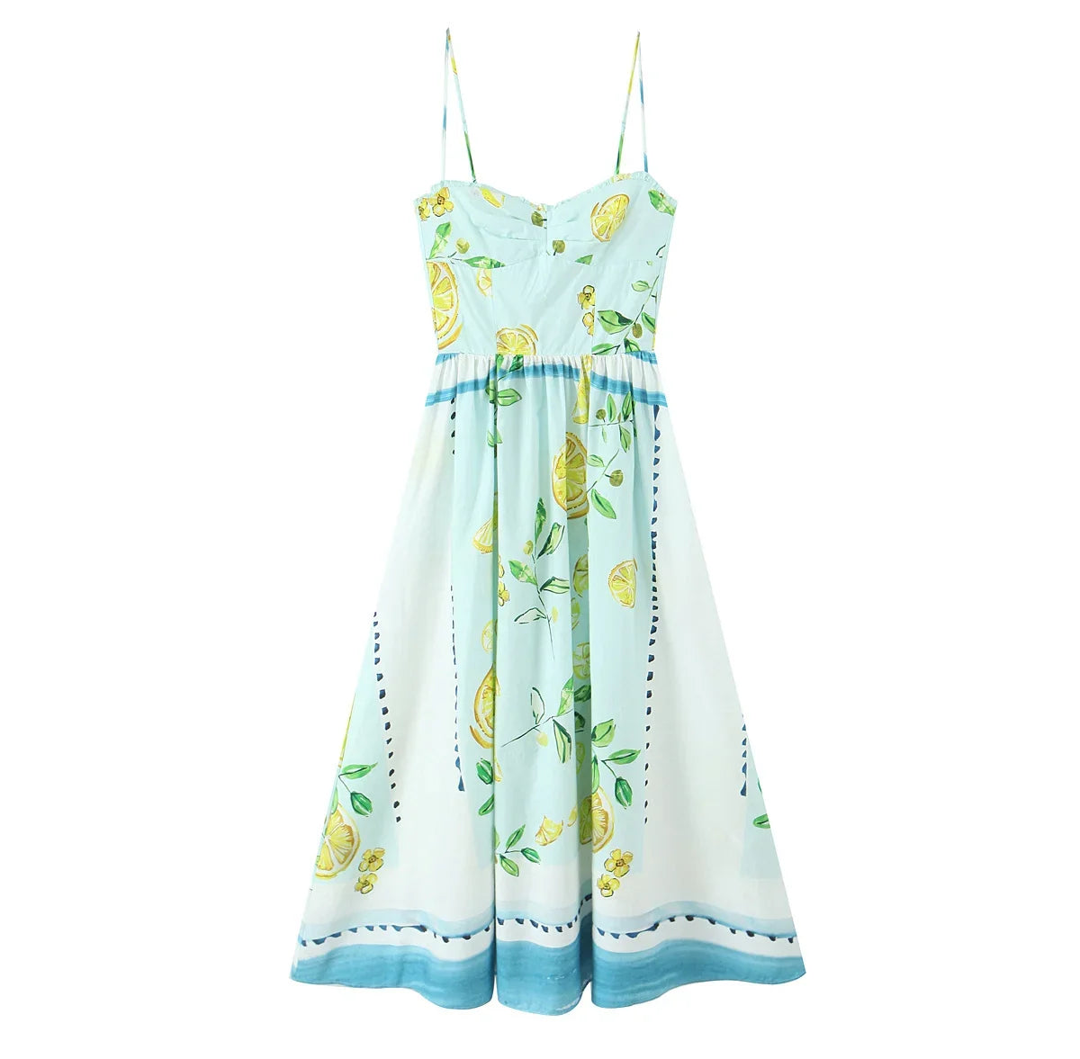 Sexy Adjustable Spaghetti Straps Lemon Print Summer Dresses