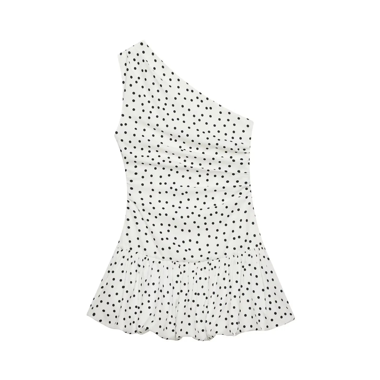 Sweet Girls Slanted Shoulder Polka Dot Mini Dresses