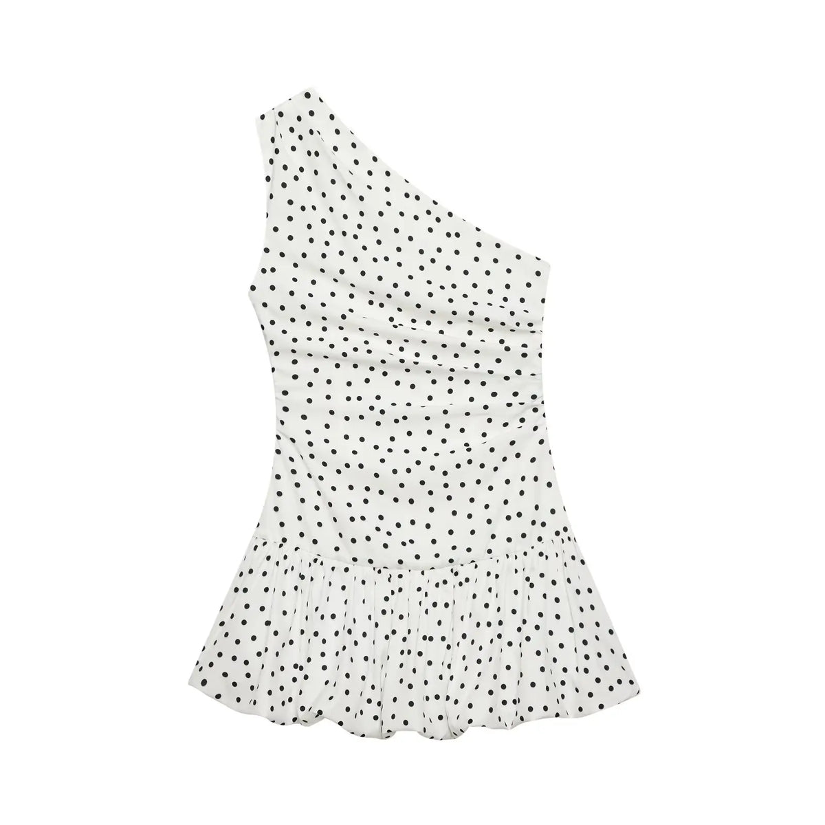 Sweet Girls Slanted Shoulder Polka Dot Mini Dresses