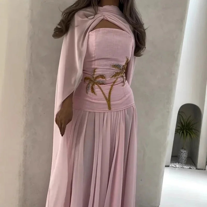 Chiffon Shawl Printed Evening Dresses