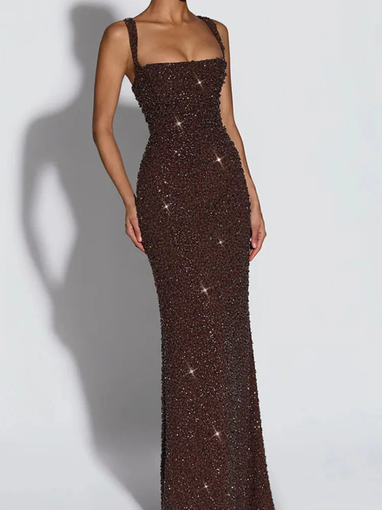 Evening Gown Slips Sleeveless Straps Hip Hugging Slim Fit Sequin Dresses