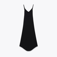 Backless Spaghetti Straps Black Long Dresses For Hem Slit V Neck A-line Party Sexy Maxi Vestidos