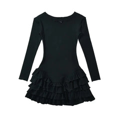 Y2k Long Sleeve O Neck Ruffle Dresses Spring Basics Vestidos Mujer Spicy Girl Style Sexy Mini Dress