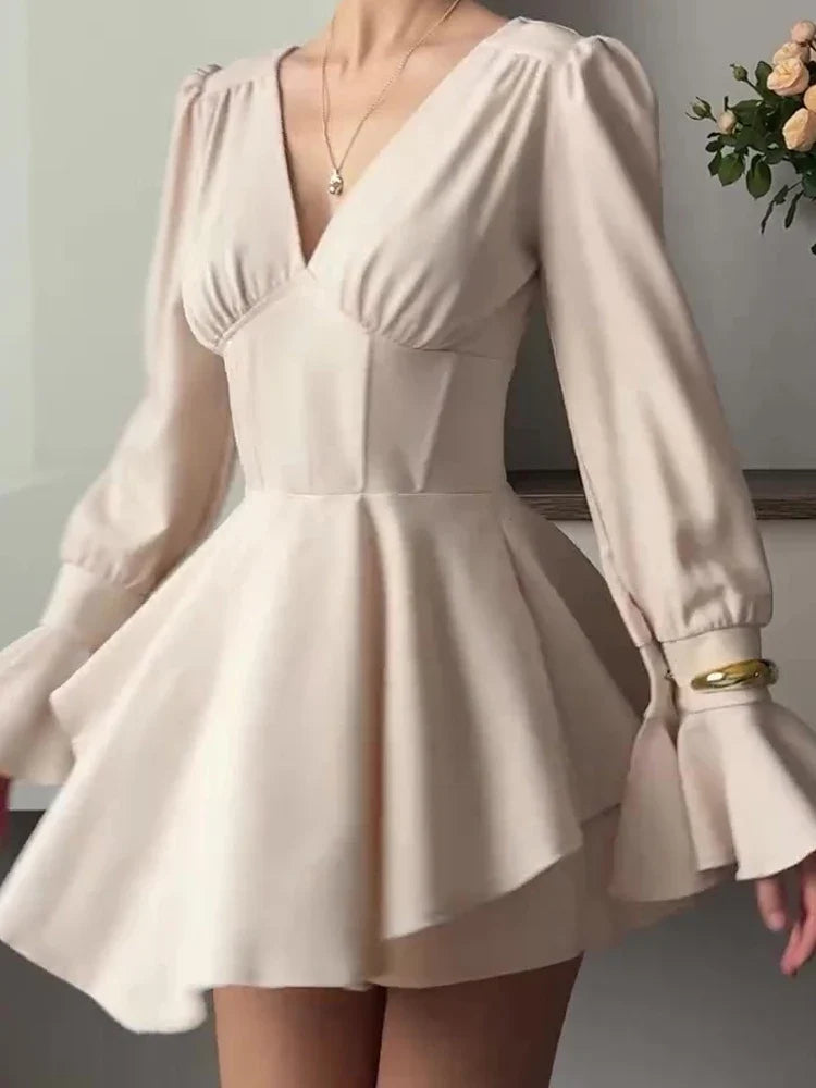 Simple Solid Color Waist Cinched Commuting Dresses