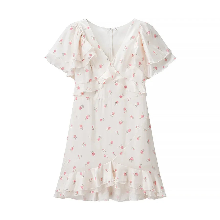 Sweet Floral Print Ruffle Mini Dresses