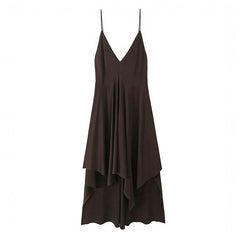 Brown Asymmetric Ruffled Sling Sexy Dresses Casual Cocktail Party Vestidos
