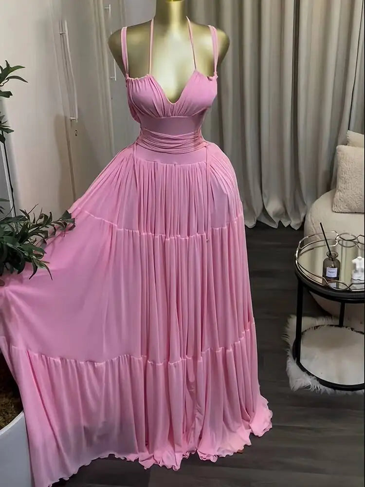 Elegant Sleeveless Lace Up Pleated Waist Dresses