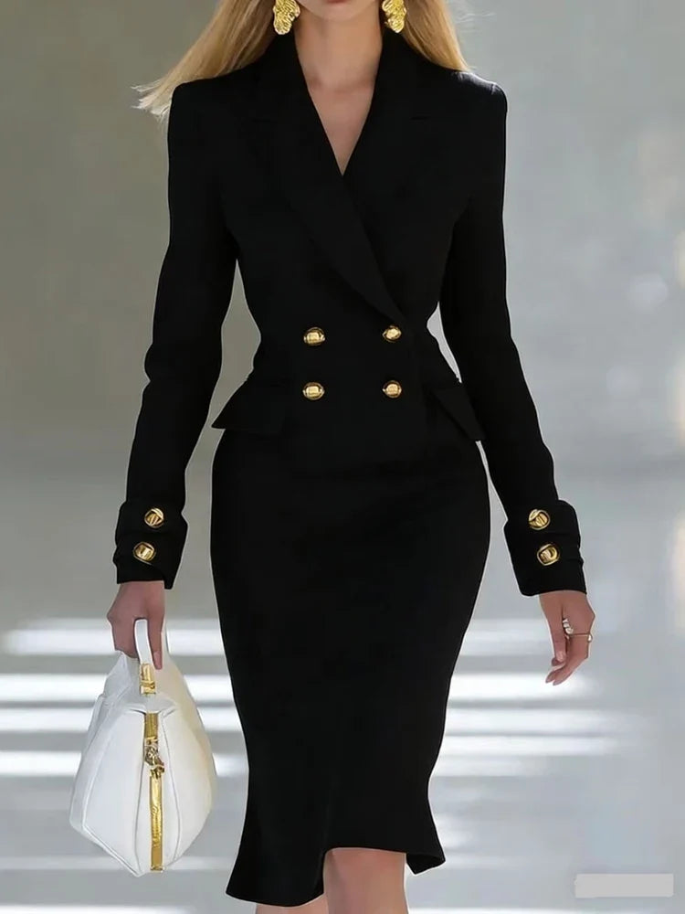 Spring Autumn Simple Solid Color Office Dresses