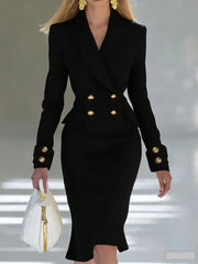 Spring Autumn Simple Solid Color Office Dresses