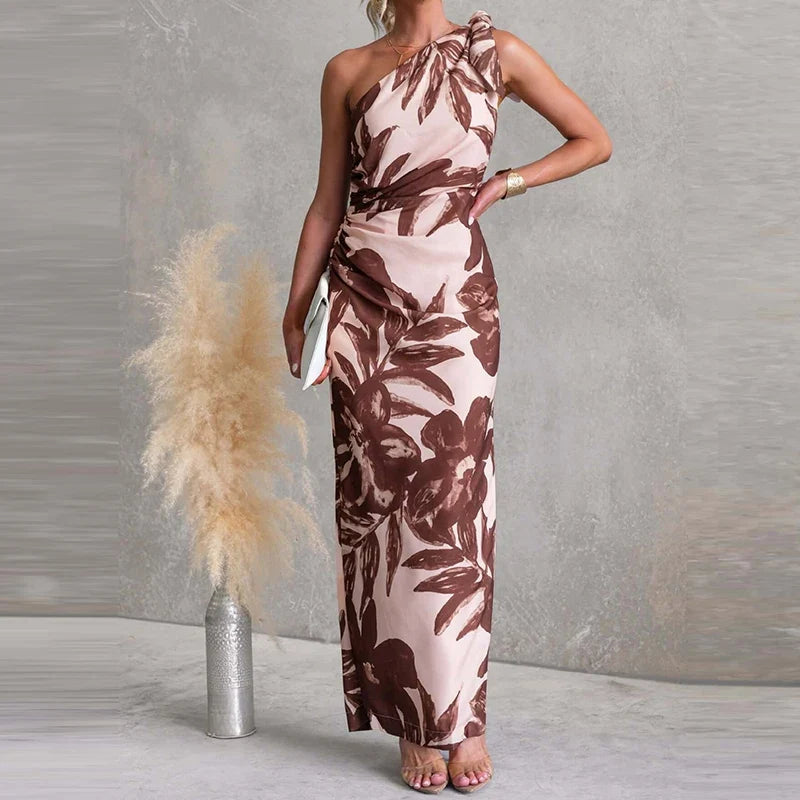 Slanted Neck High Waist Slim Fit Office Dresses