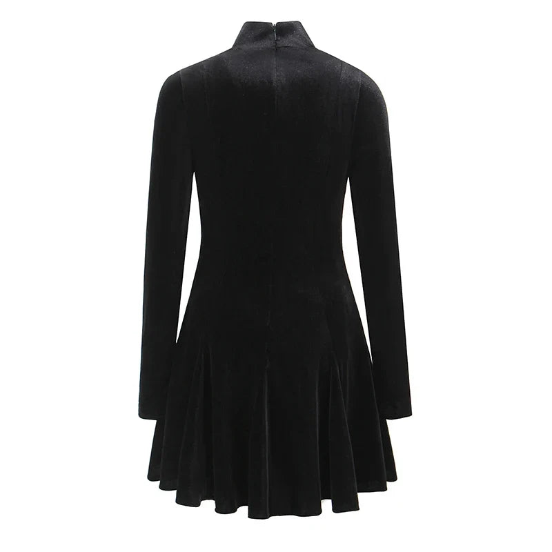 Stand Collar Velvet Vintage Dresses
