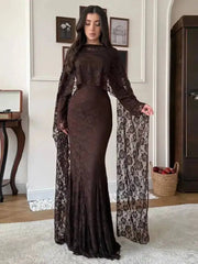Elegant Round Neck Long Sleeved Waist Slimming Dresses