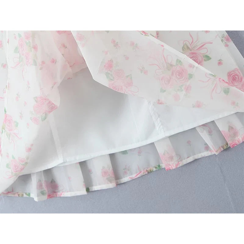 Romantic Sweet Floral Print Sexy Backless Sling Mini Dresses Pretty Girl A-line Summer Dresses