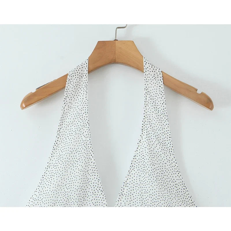 Vintage Polka Dot Halter Elegant Dresses Sexy Backless A-line Midi Summer Dresses