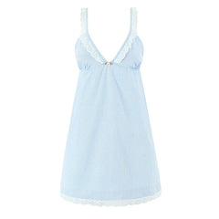 Sexy Spaghetti Straps Lace Spliced Blue Striped Dresses