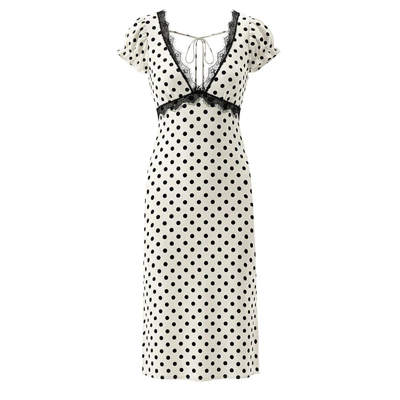 Lace Trim Polka Dot Dresses