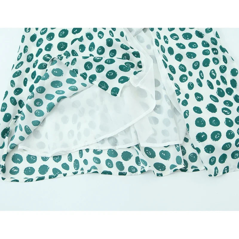 Summer Green Dot Print Midi Dresses