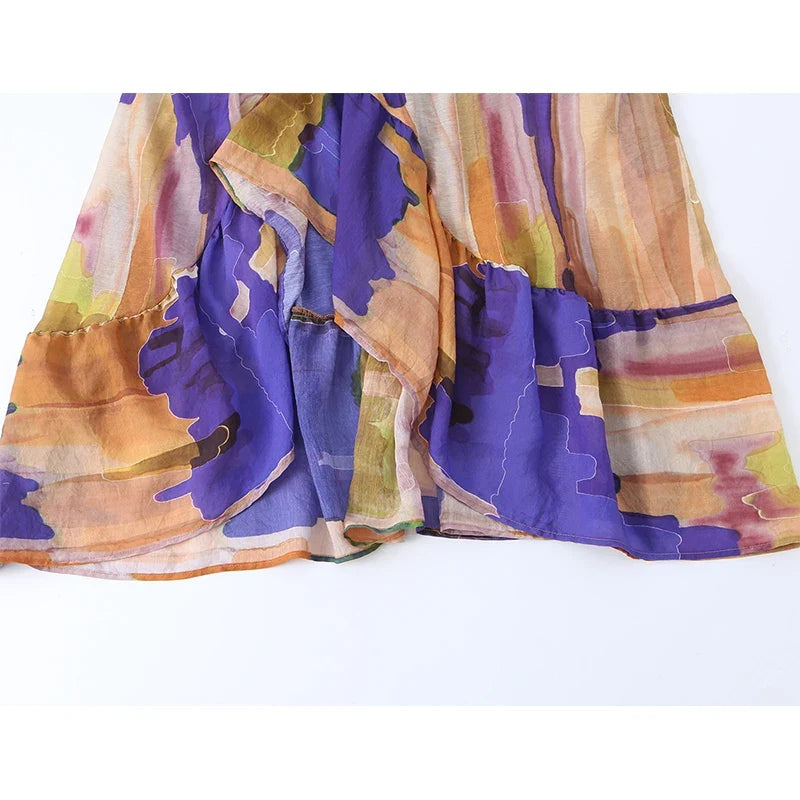 Asymmetrical Hem Print Halter Maxi Dresses