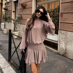 Adjustable High Neck With Back Bow Tie Short Dresses