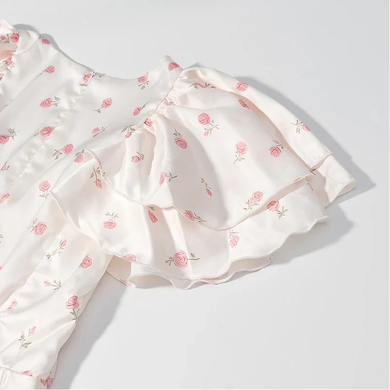 Sweet Floral Print Ruffle Mini Dresses