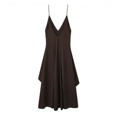 Brown Asymmetric Ruffled Sling Sexy Dresses Casual Cocktail Party Vestidos