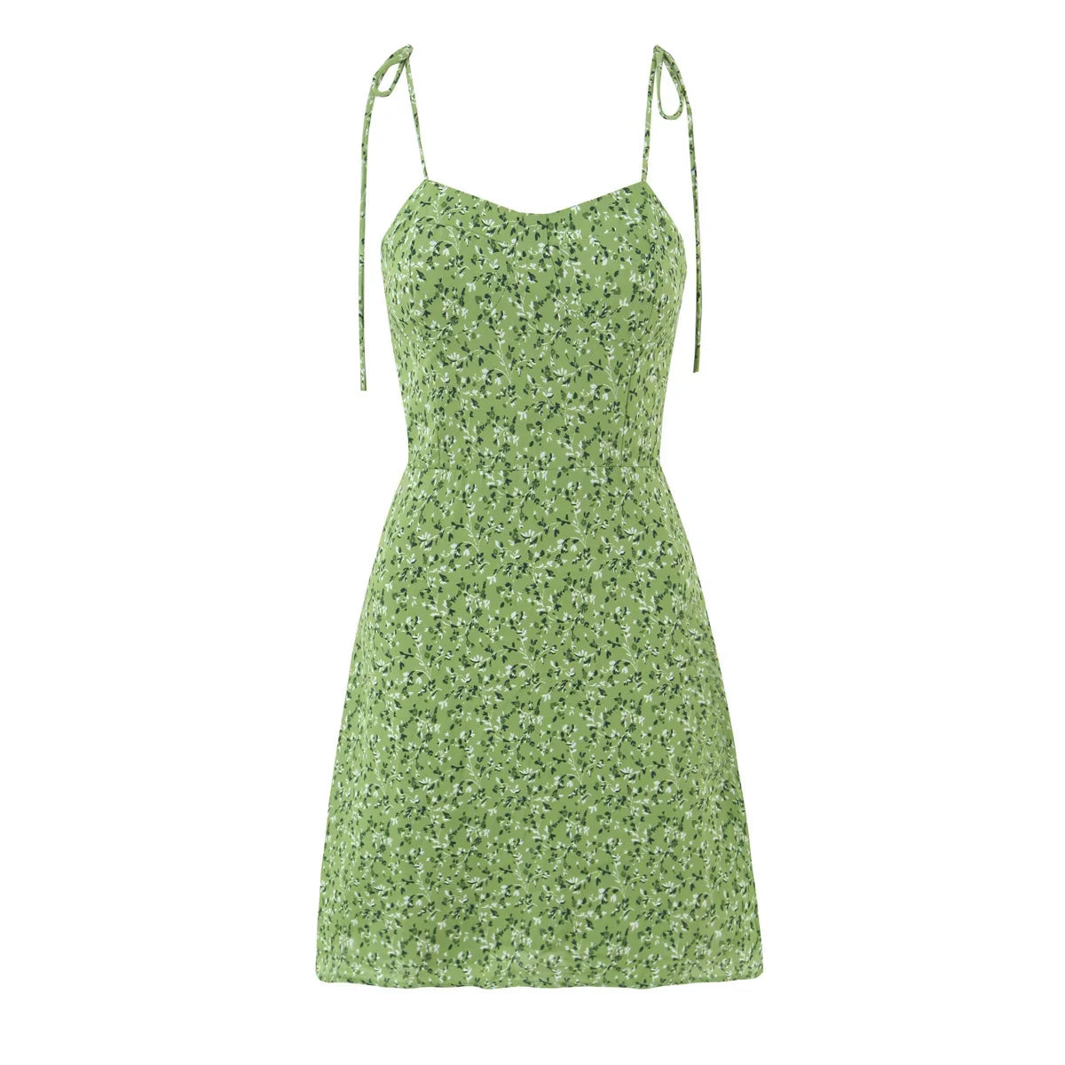 Sexy Spaghetti Straps Green Floral Print Dresses