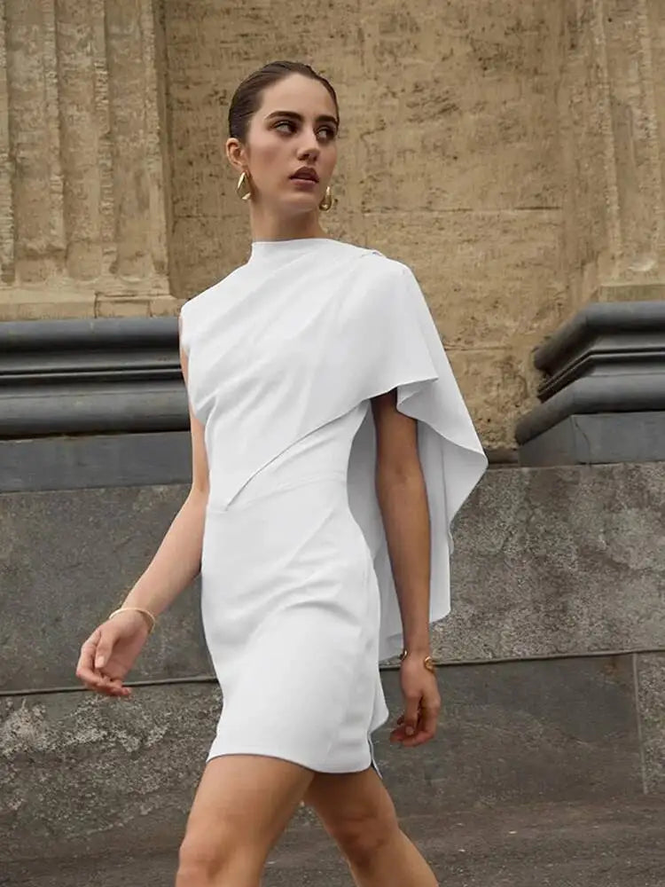 Fashionable Round Neck Sleeveless Waist Cinched Irregular Mini Dresses